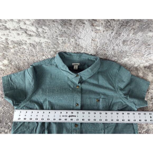 LL Bean Womens Size L Cotton Button Shirt Green Short Sleeve Casual Collared - Picture 5 of 10